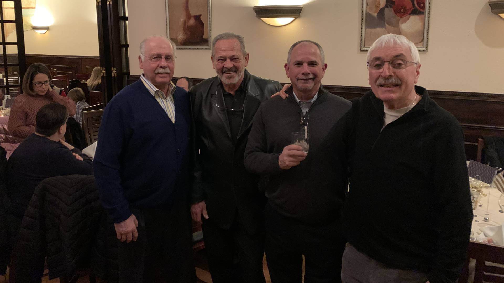 David Bernsteins surprise 70th Birthday Party-February 2020: Craig Raucher, Benny Waxman, Ralph Behar, Micth “Nippy” Newman (Davids Daughter left background)