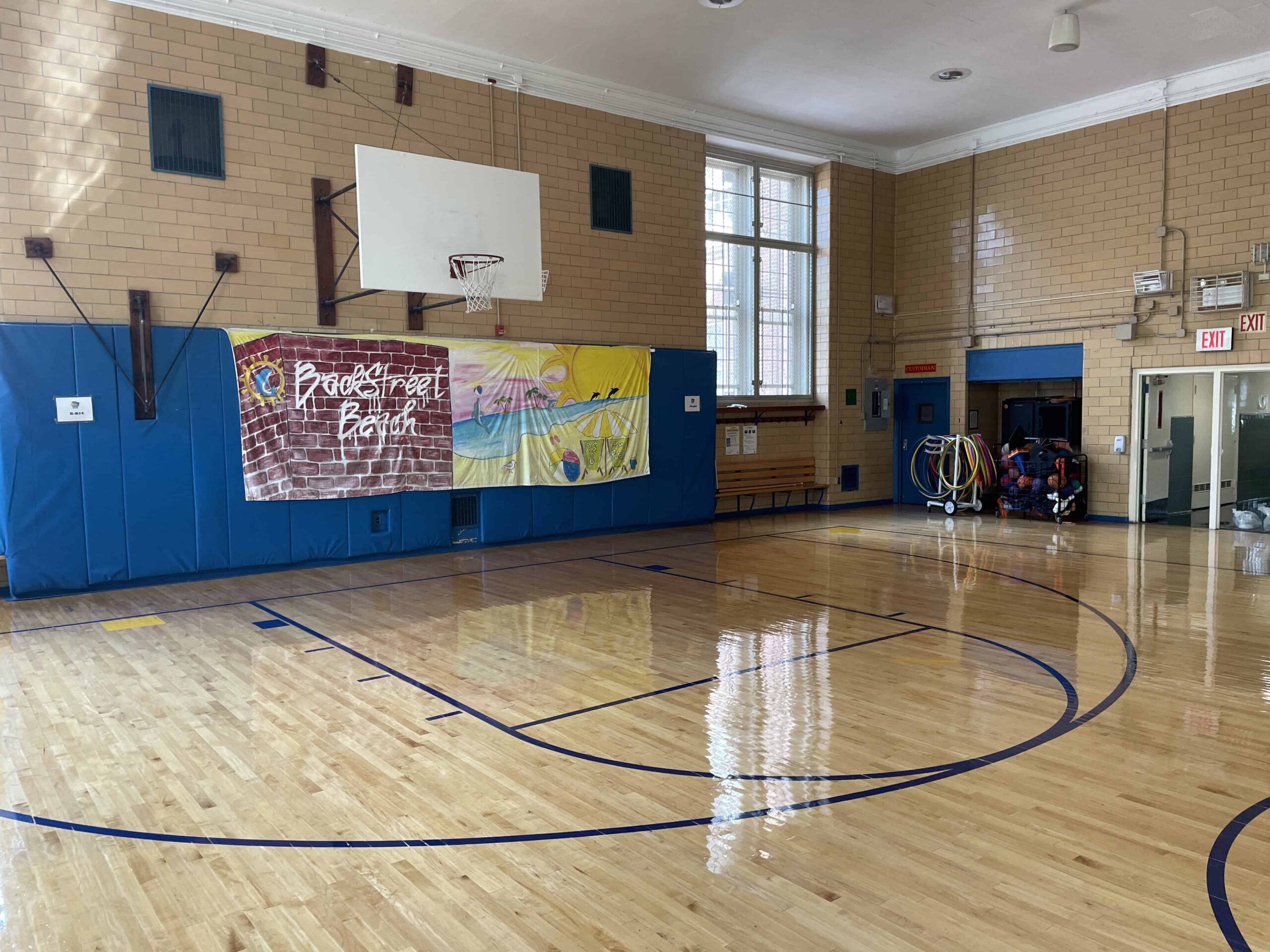 Newly varnished gym floor and newly painted backboards September2023